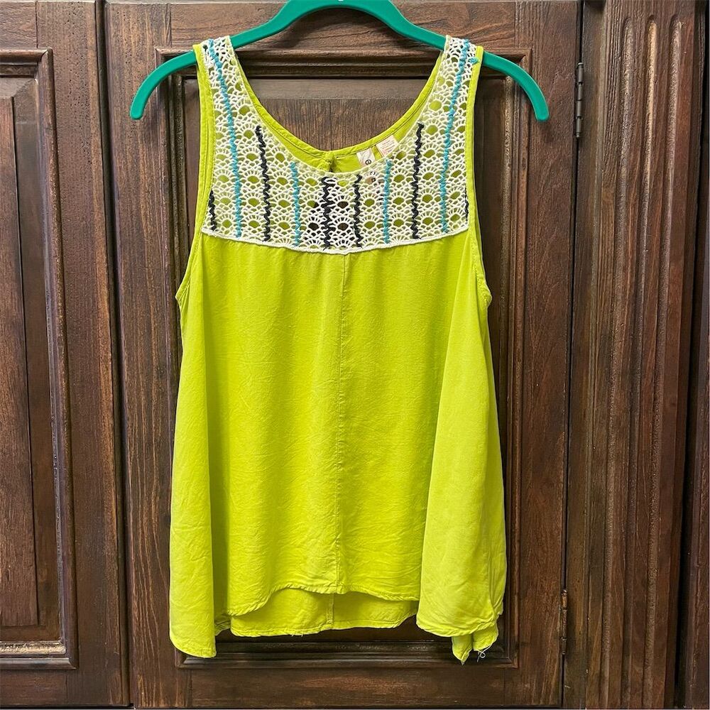 Eyeshadow Women's L Lime Green Sleeveless Crochet Detail Tank Top Casual Large
